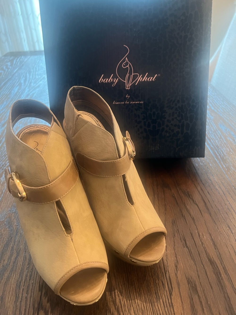 Baby Phat Tan Open-Toe Buckle Mules